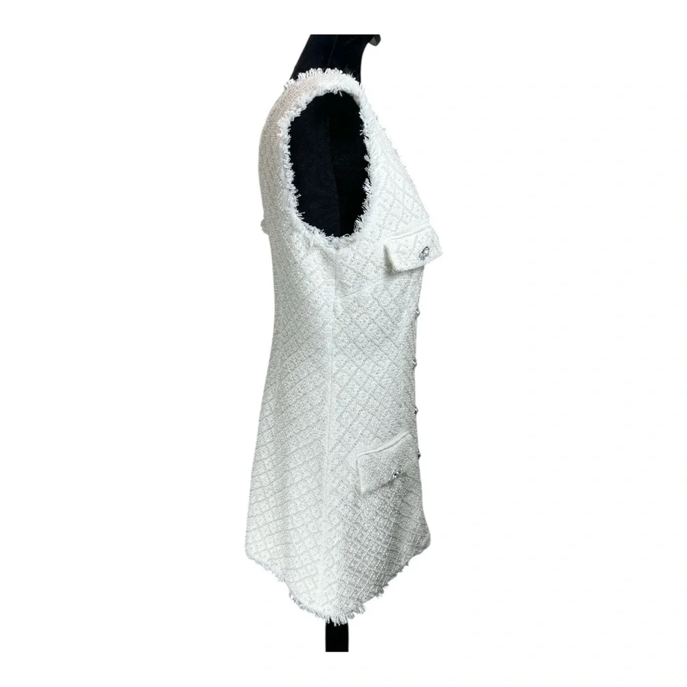 BHLDN Anthropologie Sleeveless Tweed Dress Pearl Embellished Fringed Trim NWOT - Picture 6 of 11